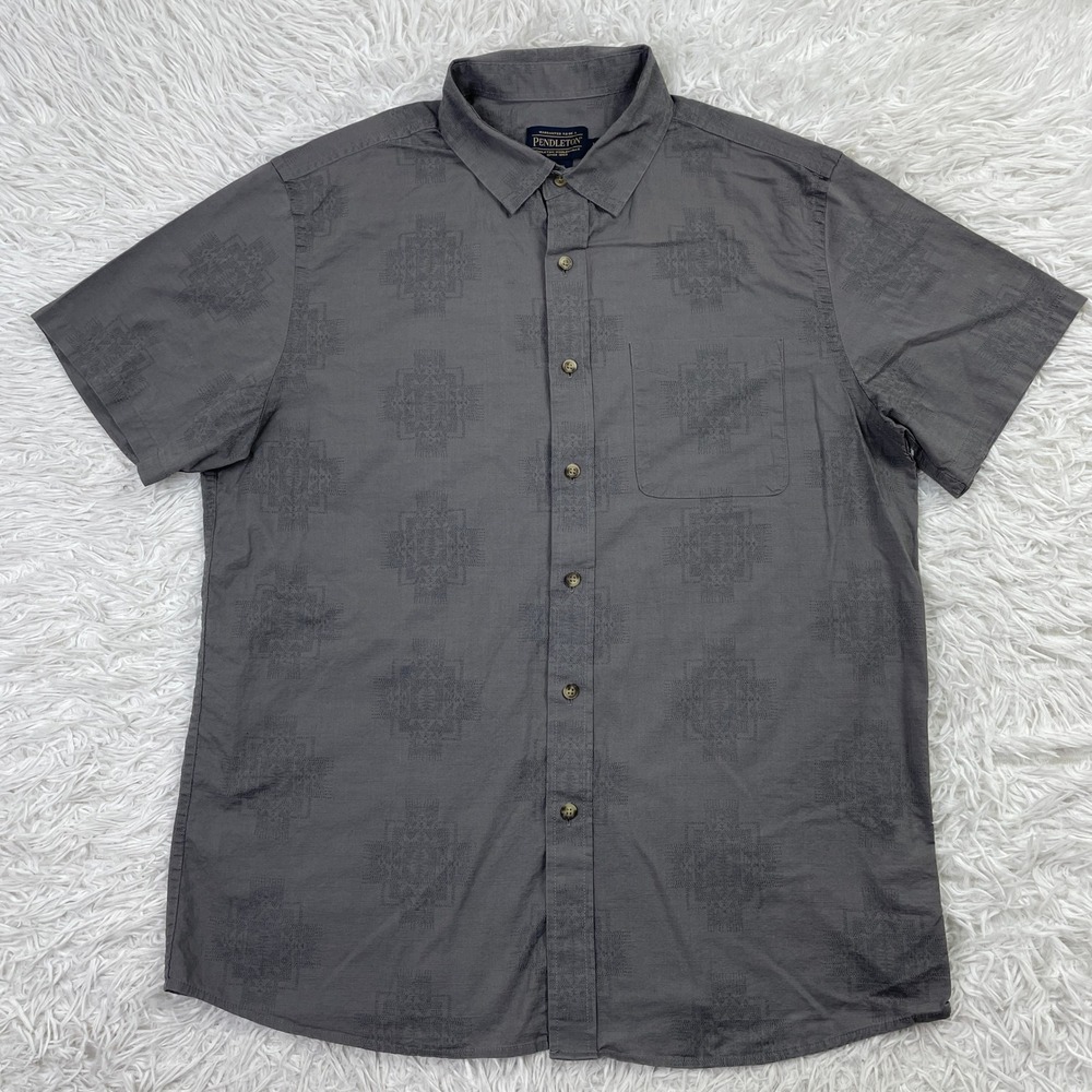 Pendleton Shirt Mens Large Gray Shoreline Short Sleeve Southwest Chief‎ Joseph L